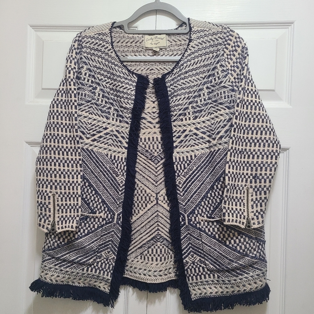 Lucky Brand Fringed Boho‎ Open Cardigan Size Large